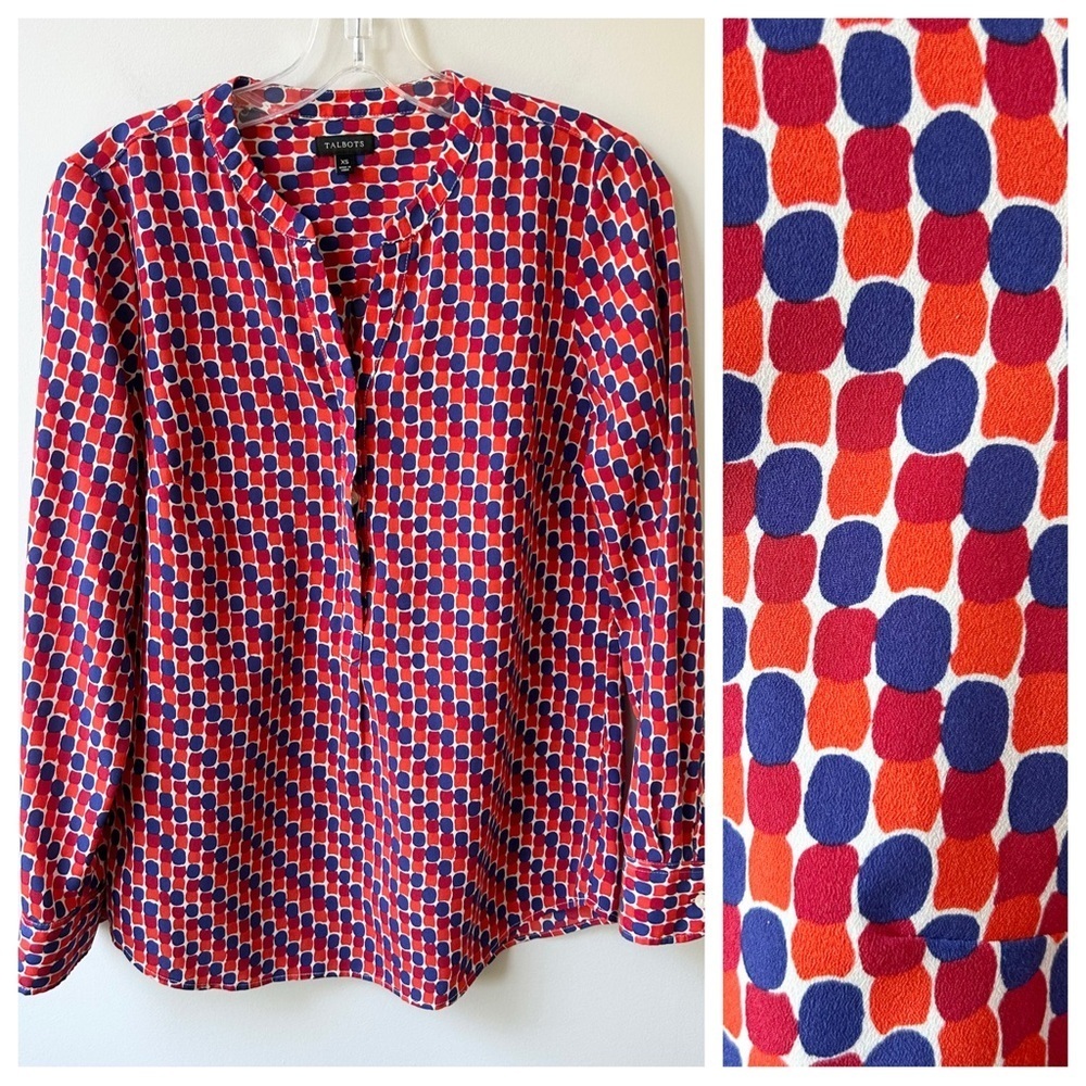 Talbots women’s abstract brushstroke v neck long sleeved blouse